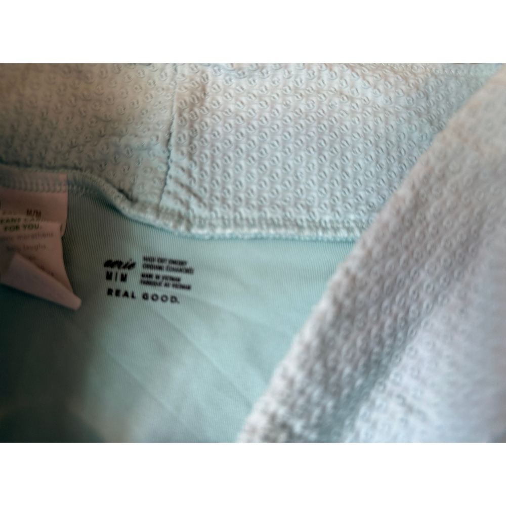 Aerie Real Good High Cut Cheeky Bikini Bottom Aqua Blue Textured Seersucker M - Picture 2 of 3